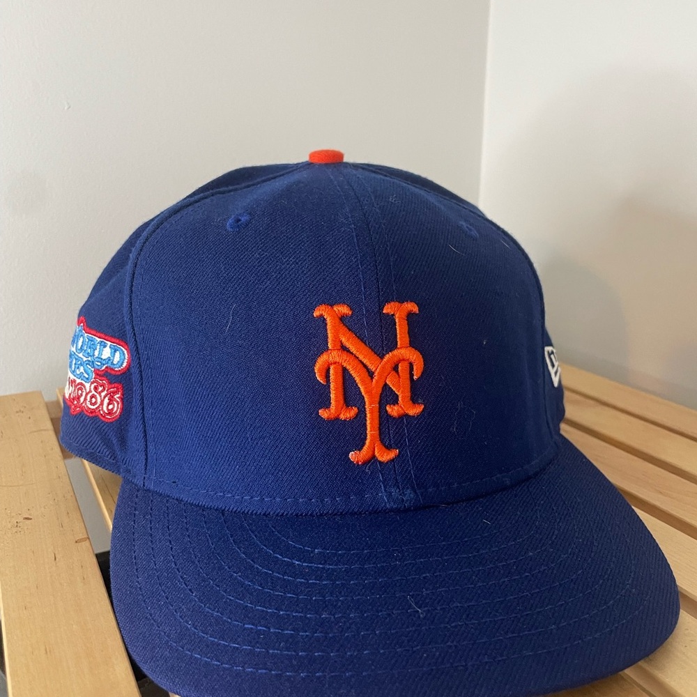 New Era 59FIFTY Blue and Orange New York Mets 1986 World Series hat, size 7 1/2